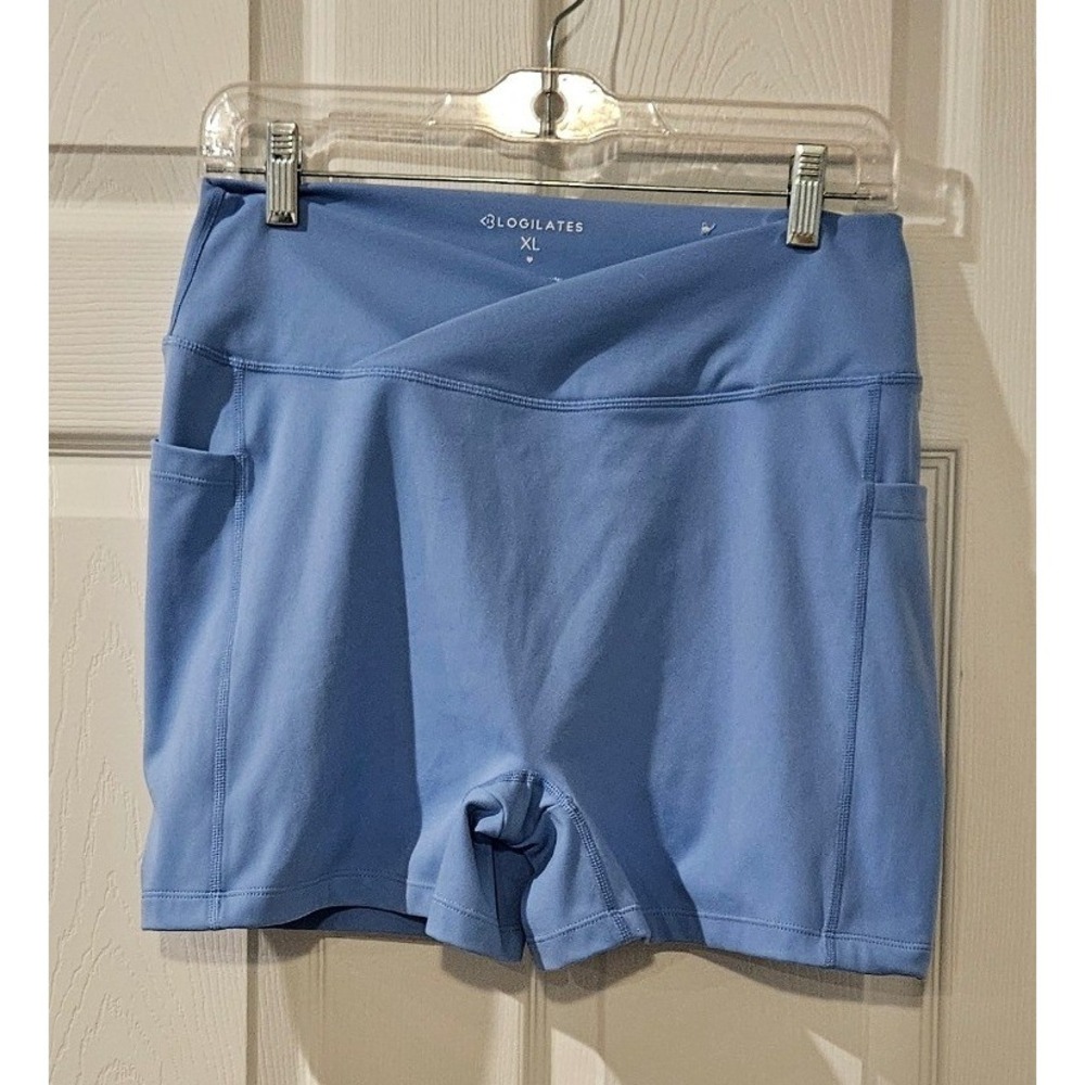 Blogilates Crisscross Scrunch Biker Shorts Blue XL Pocket Activewear‎ Yoga
